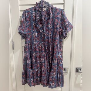 Mille Ruffle Neck Dress M blue & pink